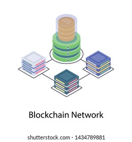 
Isometric illustration of block chain network design 
