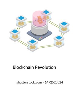 Isometric illustration of blockchain evolution