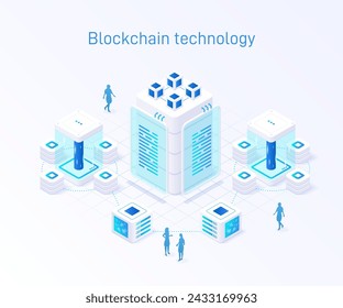 it is an isometric illustration of a blockchain technology