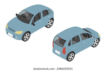 Isometrische Darstellung: blaues Kompaktwagen