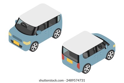 Isometric illustration: blue compact car