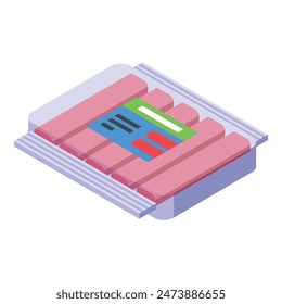 Isometric illustration of a bookshelf with colorful books, ideal for educational or library themes