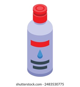 Isometric illustration of a bottle of water with a red cap, representing hydration and refreshment