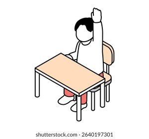 Isometric illustration of a boy sitting and raising his hand Vector