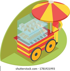 Isometric illustration of bread stall