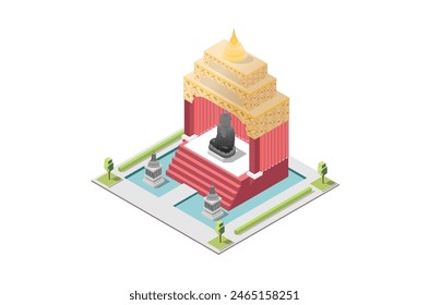 Isometric illustration of buddhist worship temple, Concept 3d Isometric View White background, Suitable for Diagrams, Infographics, And Other Graphic asset