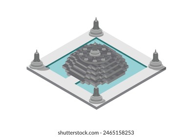 Isometric illustration of buddhist worship temple, Concept 3d Isometric View White background, Suitable for Diagrams, Infographics, And Other Graphic asset