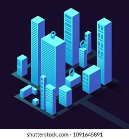 Isometric illustration with buildings. Commercial real estate for your business. Graphic concept for your design.