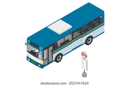 Isometric illustration: bus and bus stop