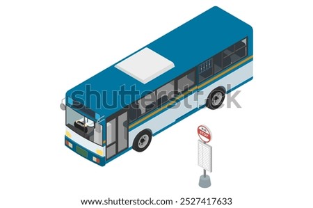 Isometric illustration: bus and bus stop