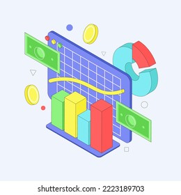 isometric illustration of business chart and data