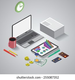 Isometric  illustration of business tools. EPS10 vector