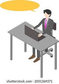 Isometric illustration of a businessman using a personal computer