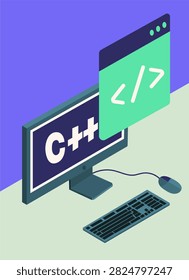 Isometric Illustration of C++ Programming