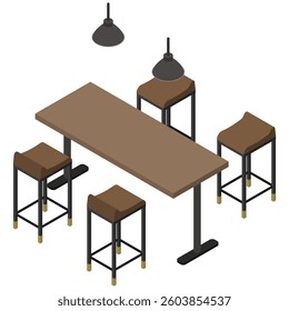 Isometric illustration: cafe table and chairs