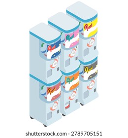 Isometric illustration: Capsule toy machine set