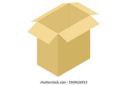 Isometric illustration of cardboard with open mouth and depth