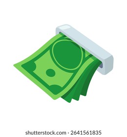 Isometric Illustration of Cash Dispensing from ATM Machine on White Background