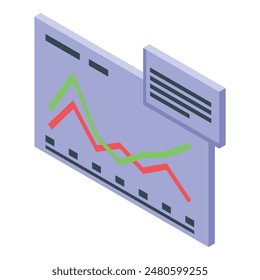 Isometric illustration of a chart board displaying upward and downward trend lines