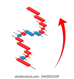 Isometric illustration of a chart showing an uptrend. Investment and forex material. Image of a right ascending trend and successful investment. Illustration without main lines.
