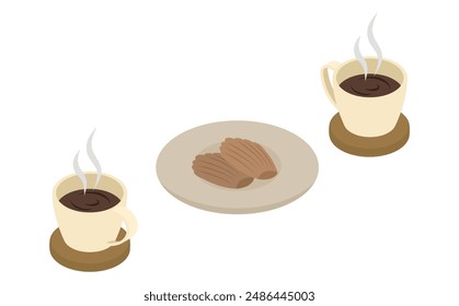 Ilustración isométrica: café y madeleine