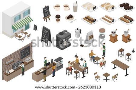 Isometric illustration: coffee shop set
