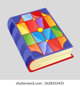 Isometric illustration of a colorful mosaic-covered book. Bright, vibrant educational or artistic concept for use in design, learning, or literature projects