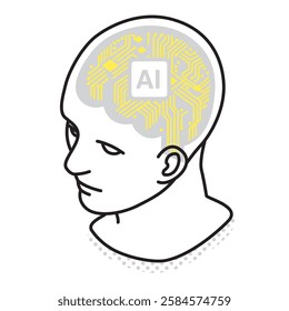 An isometric illustration combining a human brain and a chip to represent AI technology. Ideal for concepts like artificial intelligence, machine learning, data analysis, and future innovations.