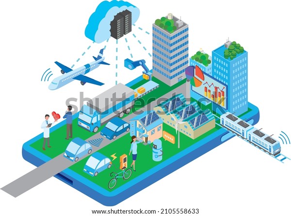 Isometric illustration of\
a compact city