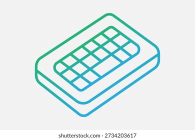 Ilustración isométrica de un teclado de computadora compacto o un teclado numérico. Cuenta con un marco rectangular redondeado con una cuadrícula de teclas cuadradas en el interior.