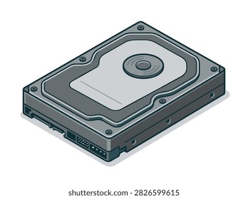 Isometric Illustration of a Computer Hard Disk Drive for Data Storage