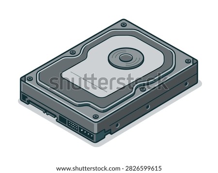 Isometric Illustration of a Computer Hard Disk Drive for Data Storage