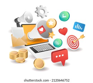 Isometric illustration concept. Creative filter digital marketing strategy