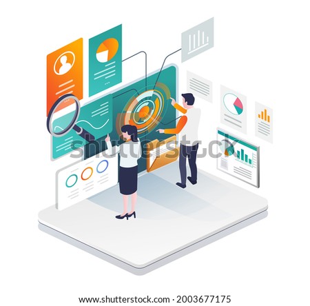 Isometric illustration concept. digital transformation and seo optimization