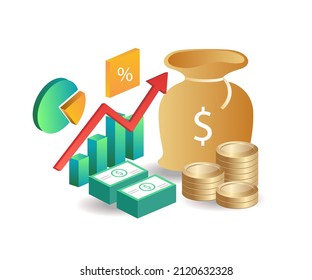 Isometric illustration concept. Investment business income