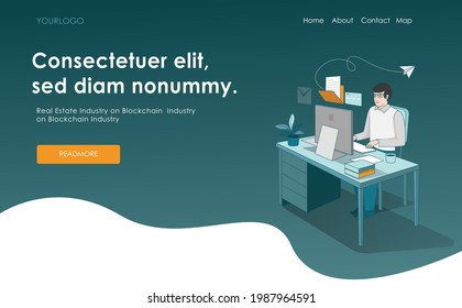 Isometric illustration concept. a man emails and works from home