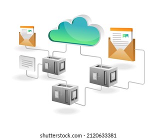 Isometric illustration concept. network data cloud server