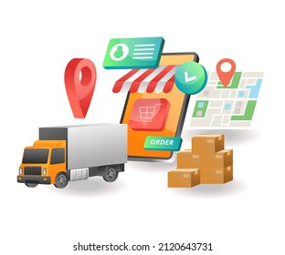 Isometric illustration concept. online shopping e-commerce delivery