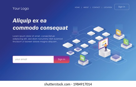 Isometric illustration concept. a platform with multiple networks