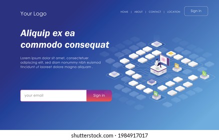 Isometric illustration concept. a platform with multiple networks