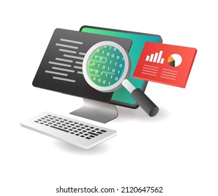 Isometric illustration concept. Recognize the programming language