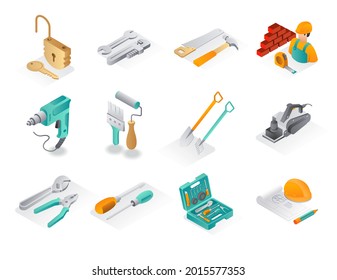 
Isometric illustration concept. a set of building, construction, and handyman icons