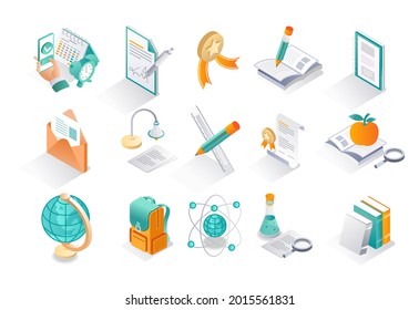 
Isometric illustration concept. a set of icons for study, practice, courses, training and school laboratories