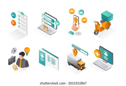 
Isometric illustration concept. a set of travel, delivery, security icons