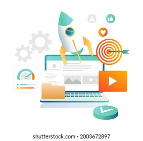 Isometric illustration concept. social media marketing and sales strategy