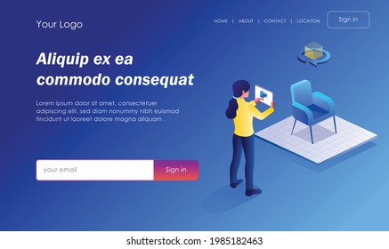 Isometric illustration concept. someone is recording seats for simulation
