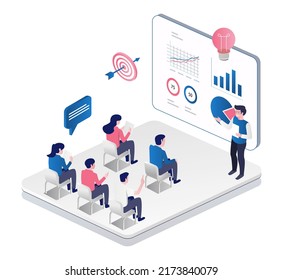 Isometric illustration concept student studying investment business