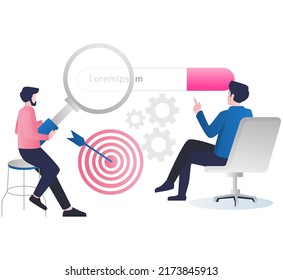 Concepto de ilustración isométrica de dos hombres haciendo búsqueda de optimización