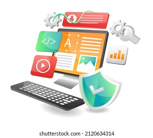 Concepto de ilustración isométrica. Mantenimiento y diseño de aplicaciones web