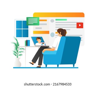 Isometric illustration concept working with virtual online